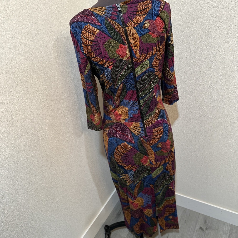 Farm Rio Women's Colorful Botanical Print 3/4 Sleeve Midi Dress Sz M - Picture 7 of 10
